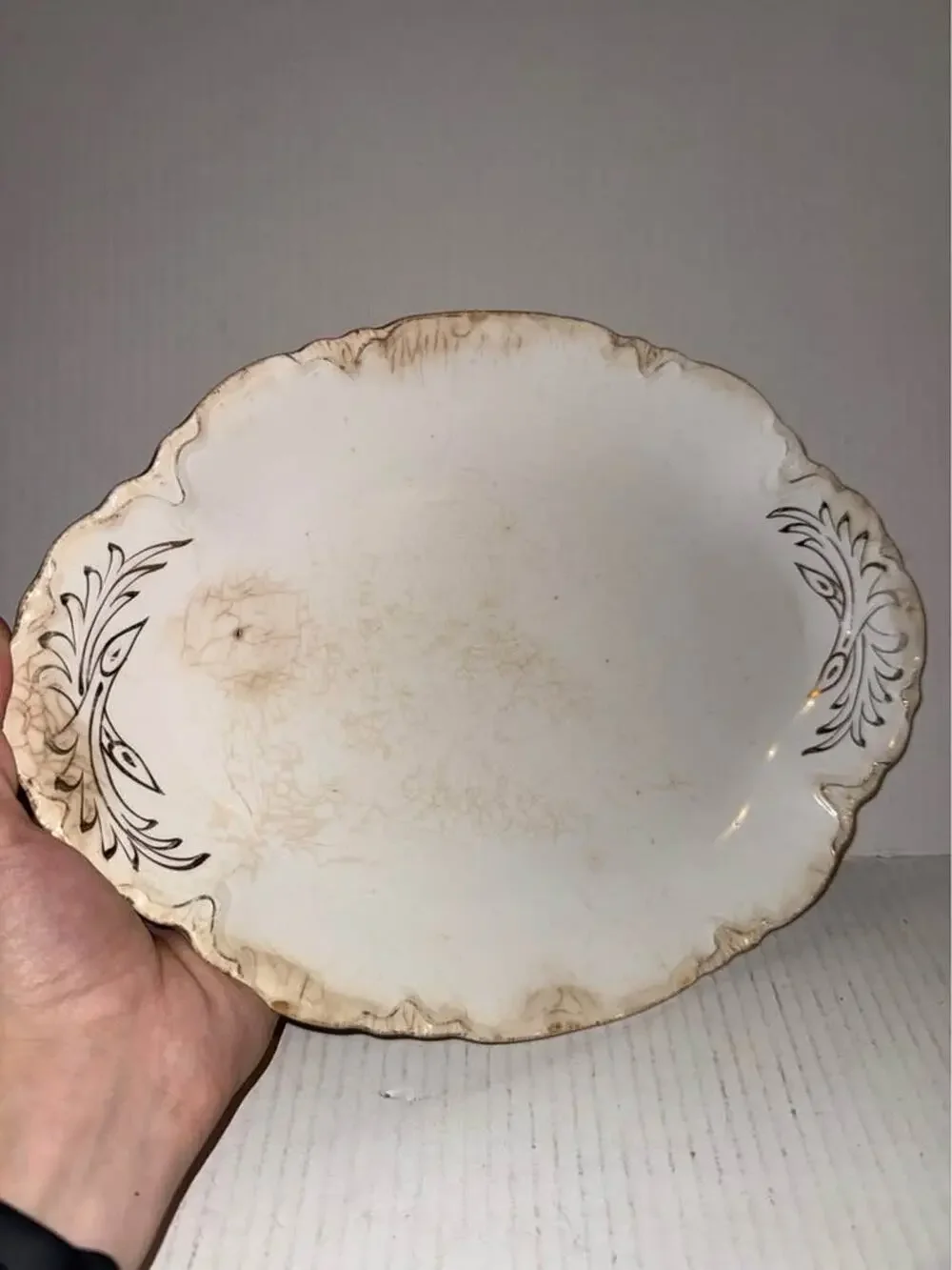Vintage W.S. George Radisson Platter 16” x 11-1/2” Good Used Cond. White/Gold